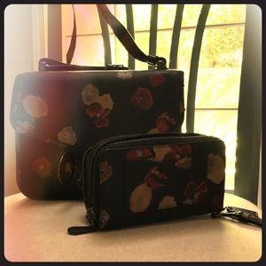 Coach Black Floral Bag/Wallet